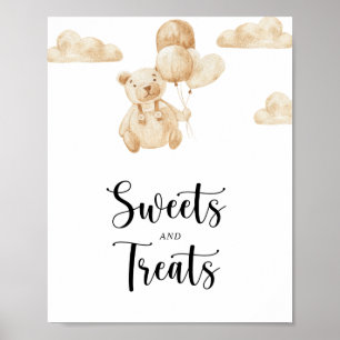 Poster Cartaz de chá de bebê com ursinho e doces