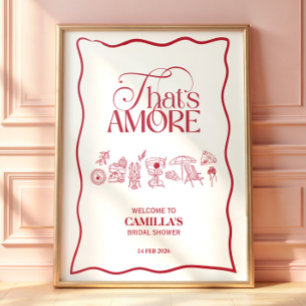 Poster Cartaz de Chá de Noiva desenhado à mão em vermelho