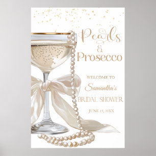 Poster Cartaz de Chá de Noiva Pérolas Elegantes e Prosecc