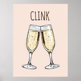 Poster Cartaz de Champanhe Clink – Arte Minimalista de Fe