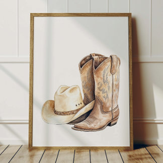 Poster Cartaz de Chapéu e Bota de Cowboy para Decoração d