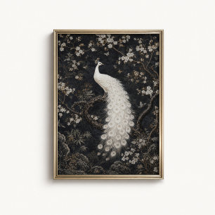 Poster Cartaz de Chinoiserie Flor de Pavão Branco