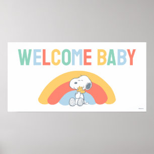 Poster Cartaz de Chuvada de Bebê Arco-íris do Snoopy & Wo
