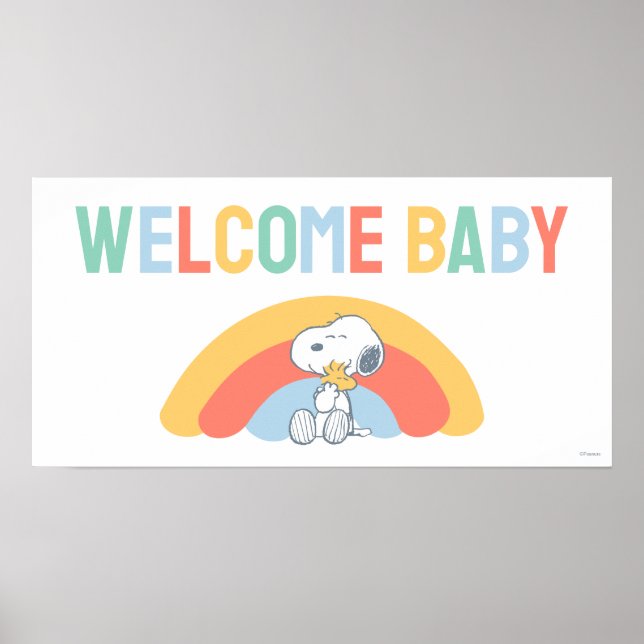 Poster Cartaz de Chuvada de Bebê Arco-íris do Snoopy & Wo (Frente)