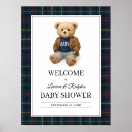 Poster Cartaz de Chuvada de Bebê do Urso de Xadrez Clássi