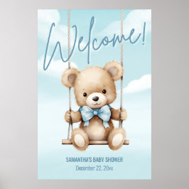 Poster Cartaz de Chuvada de Bebê Urso Teddy Azul
