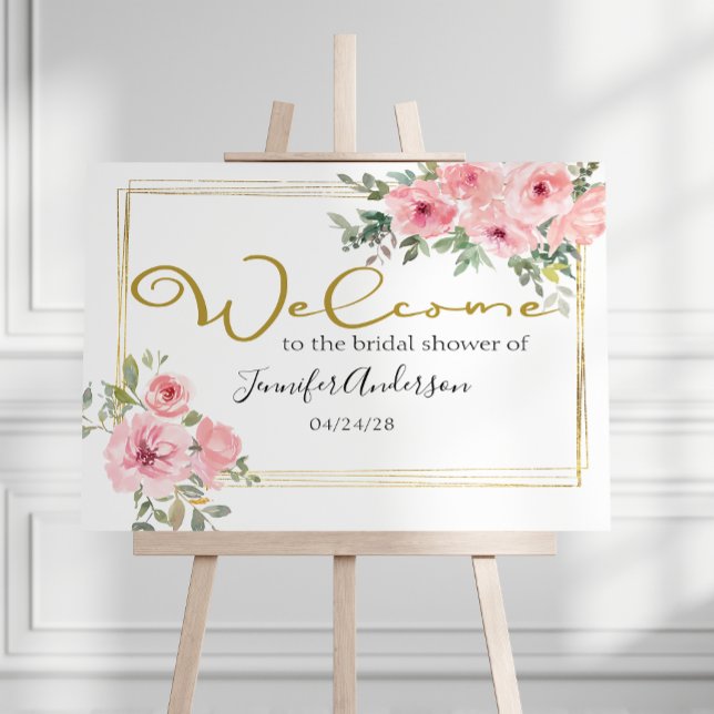 Poster Cartaz de chuveiro floral cor-de-rosa suave aquare (Criador carregado)