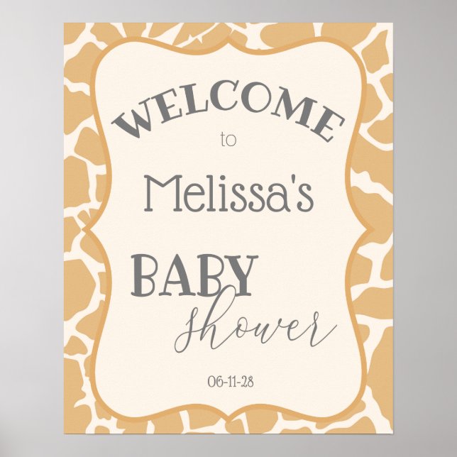 Poster Cartaz de Chuvinha de Bebê Menino Girafa Bege (Frente)