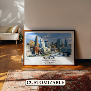 Poster Cartaz de Cincinnati Ohio, Aquarela, Personalizado