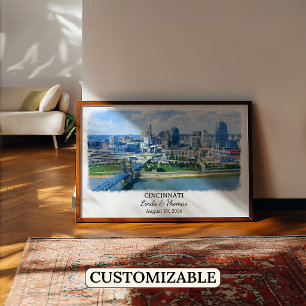 Poster Cartaz de Cincinnati Ohio, Aquarela, Personalizado