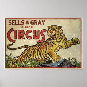 Póster Cartaz de Circo Antigo - cerca de 1930 - desgastad