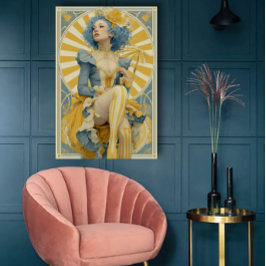 Poster Cartaz de Circo Art Nouveau em Azul e Amarelo