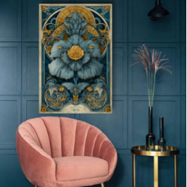 Poster Cartaz de Circo Art Nouveau em Azul e Amarelo