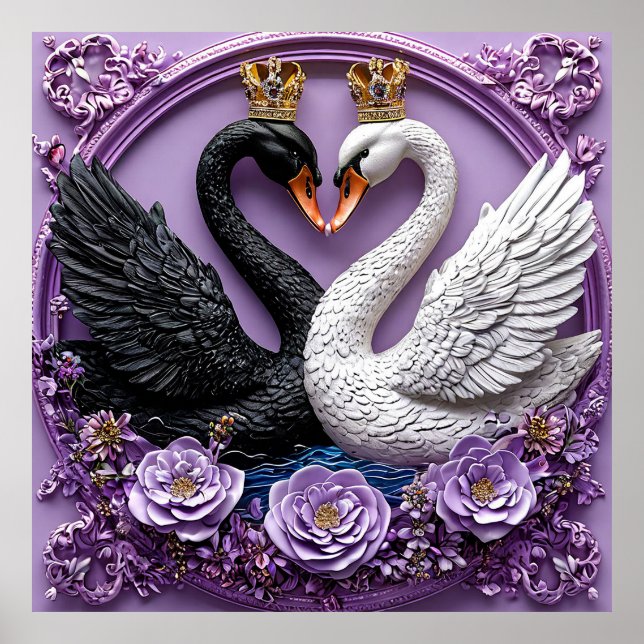 Poster Cartaz de Cisnes de Casamento Romântico Aves de Am (Frente)