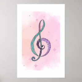 Poster Cartaz de clave de sol Melodia em Linha e Cor
