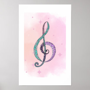 Poster Cartaz de clave de sol Melodia em Linha e Cor