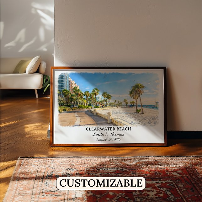 Poster Cartaz de Clearwater Beach Flórida, Aquarela (Criador carregado)