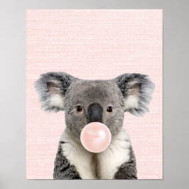 POSTER CARTAZ DE COALA SOPRANDO CHICLETE ROSA