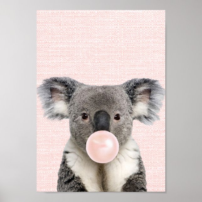 POSTER CARTAZ DE COALA SOPRANDO CHICLETE ROSA (Frente)