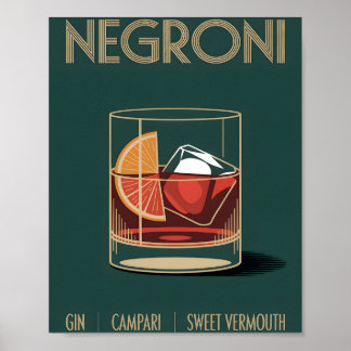 Poster Cartaz de Cocktail Negroni Vintage para Bar em Cas