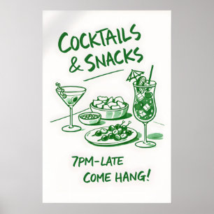 Poster Cartaz de Cocktails & Snacks Retrô, Bar Minimalist
