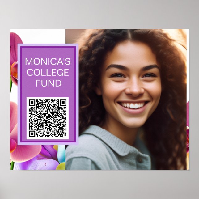 Poster Cartaz de Código QR Personalizado de Orquídeas (Frente)
