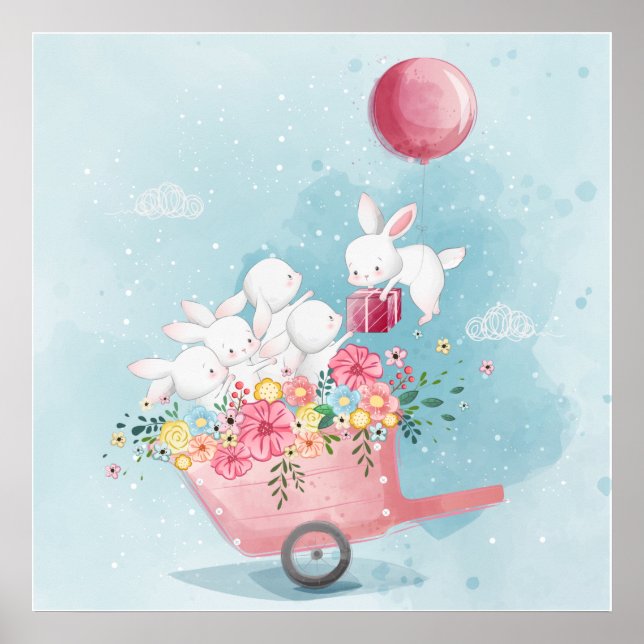 Poster Cartaz de coelhinhos bebês adoráveis (Frente)