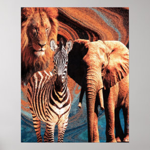 Poster Cartaz de Colagem de Animal Selvagem Retro