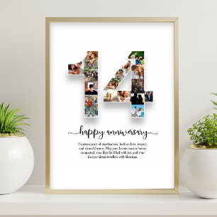 Poster Cartaz de Colagem de Fotos de 14º Aniversário