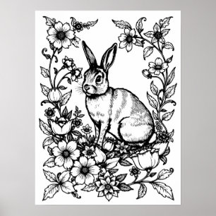 Poster Cartaz de Colorir Coelho Art Nouveau 1