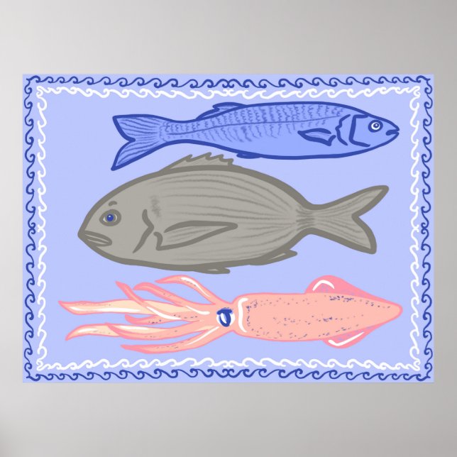 Poster Cartaz de comida mediterrânea peixe taverna grega (Frente)