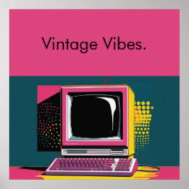 Poster Cartaz de Computador Vintage de Arte Moderna Rosa