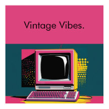 Cartaz de Computador Vintage de Arte Moderna Rosa