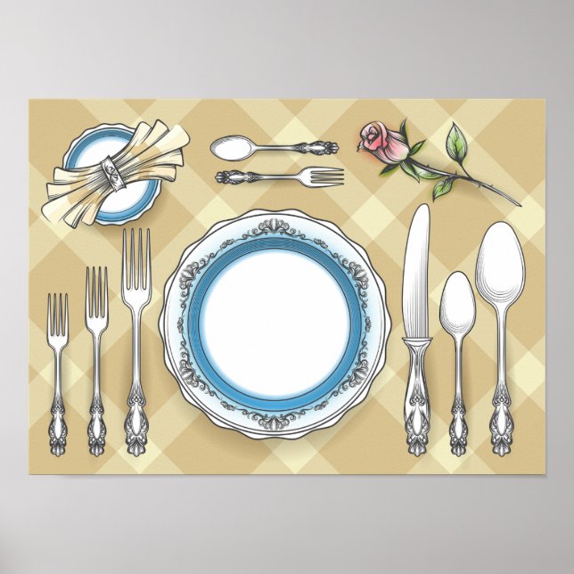 Poster Cartaz de Configuração de Mesa de Restaurante (Frente)