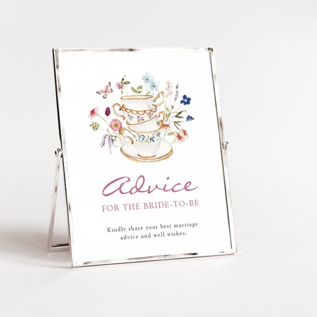 Poster Cartaz de Conselhos de Chá de Noiva (Floral Bridal Party Tea Cup Advice Poster with Butterfly by Painted Paperie
)