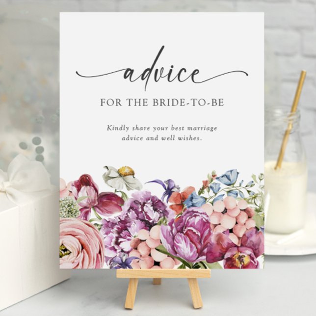 Poster Cartaz de Conselhos para Chá de Noiva (Jewel Tone Wildflower Advice Bridal Shower Poster by Painted Paperie
)
