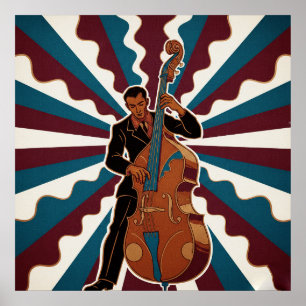 Poster Cartaz de Contrabaixista de Jazz Retro Personagem