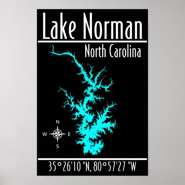 Poster Cartaz de Coordenadas do Mapa do Lago Norman Carol (Frente)