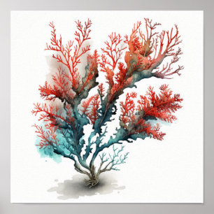 Poster Cartaz de coral vermelho em aquarela