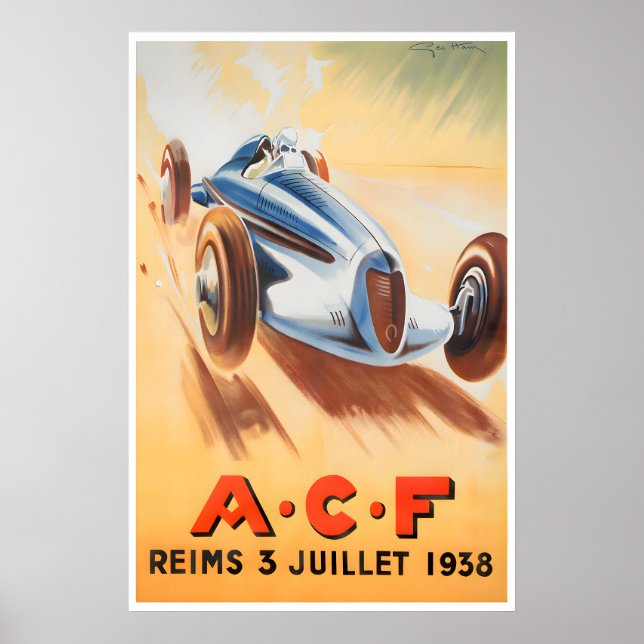 Poster Cartaz de corrida automática ACF Reims Carro de co (Frente)