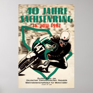 Poster Cartaz de Corrida de Moto Sachsenring GP 1967 Vint
