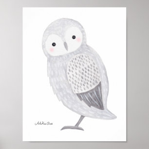 Póster Cartaz de Coruja Coruja da Neve Ilustração Arte pa