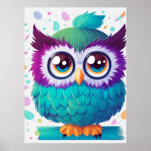 Poster Cartaz de Coruja Fofa Colorida com Olhos Grandes p