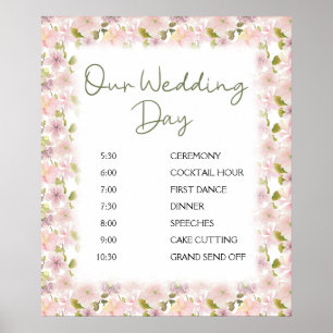 Poster Cartaz de Cronograma de Casamento Floral Magnólia 