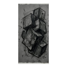 Póster Cartaz de Cubos Geométricos de Carvão Abstrato