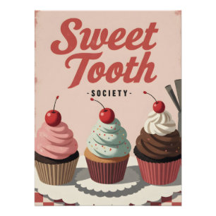 Póster Cartaz de Cupcake Vintage – Arte de Parede de Pada