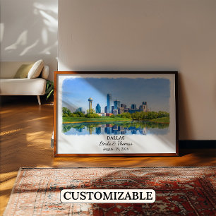 Poster Cartaz de Dallas Texas, Aquarela, Personalizado