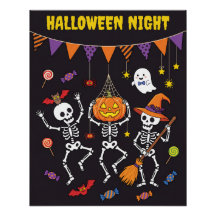 Cartaz de Dança de Esqueletos na Noite de Hallowee