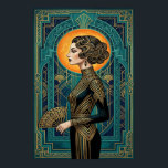Poster Cartaz de Dançarina de Perfil Art Deco com Leque D<br><div class="desc">Capture a elegância fluida de uma performance de cabaré dos anos 1920 com esta impressionante silhueta Art Déco. Apresentando uma graciosa dançarina de perfil segurando um leque, contra um sol dourado radiante e uma arquitetura geométrica azul profunda. A composição é emoldurada por padrões intrincados, tornando-a uma peça de declaração perfeita...</div>