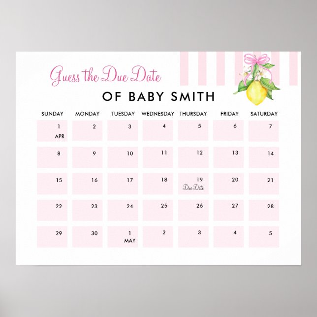Poster Cartaz de Data de Nascimento Coquette Pink Lemons  (Frente)